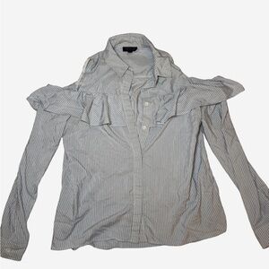 Topshop Navy and White Ruffle Blouse